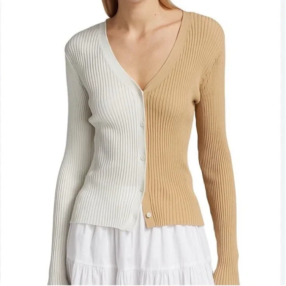 Staud Cargo Colorblock Ribbed Cardigan V Neck Stretchy Sweater Size Small - Picture 10 of 10